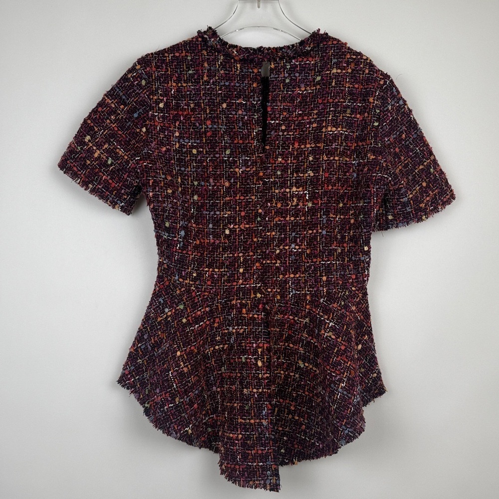 Zara Tweed Peplum Multicolor Purple Pink Raw Hem Drop Split Back Top Size XS - Picture 6 of 11